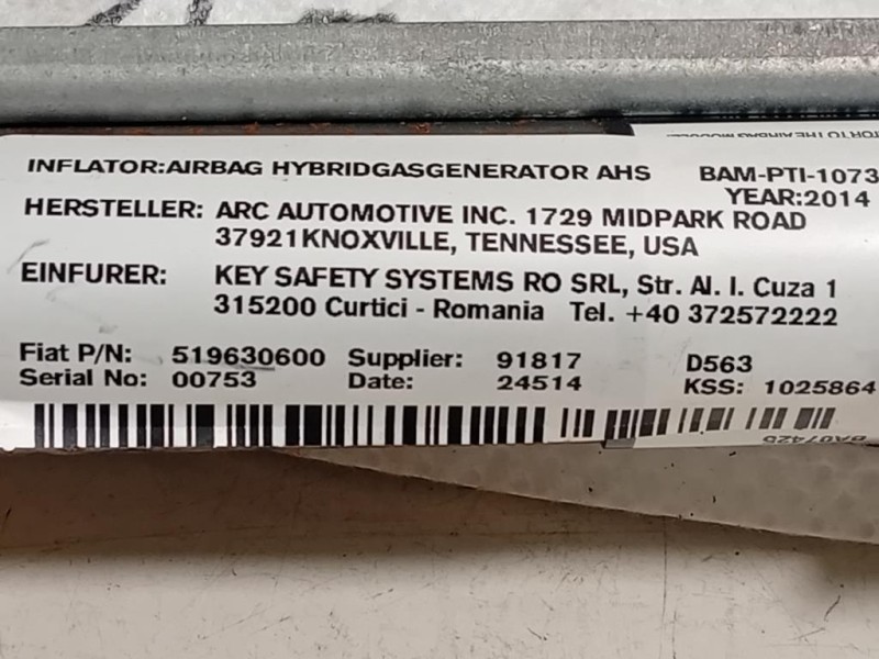 Air-bag A Tendina SX 519630600 Fiat 500L 2013