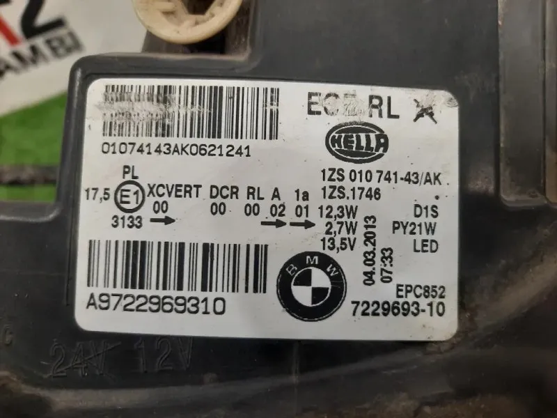 Proiettore ANT SX 7229693-10 BMW FARO Bmw Serie 1 F20 Berlina 2012