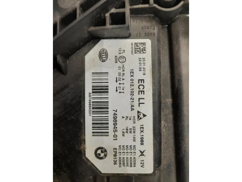 Proiettore ANT SX 7498945 Bmw Serie 3 F30 Berlina 2015