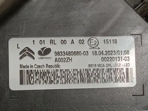 Proiettore ANT SX 9833480680-03 Citroen C3 III 2016