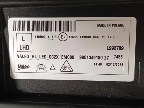 Proiettore ANT SX 9851349180 Citroen C3 III 2020