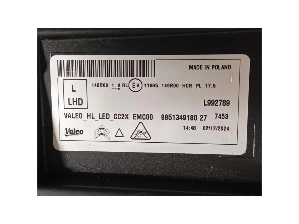 Proiettore ANT SX 9851349180 Citroen C3 III 2020