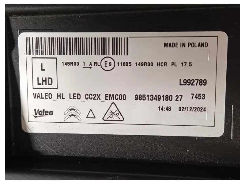 Proiettore ANT SX 9851349180 Citroen C3 III 2020