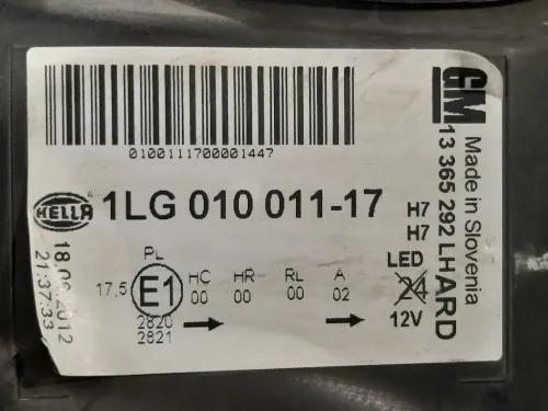 Proiettore ANT SX 1LG010011-17 Opel Astra J 2012