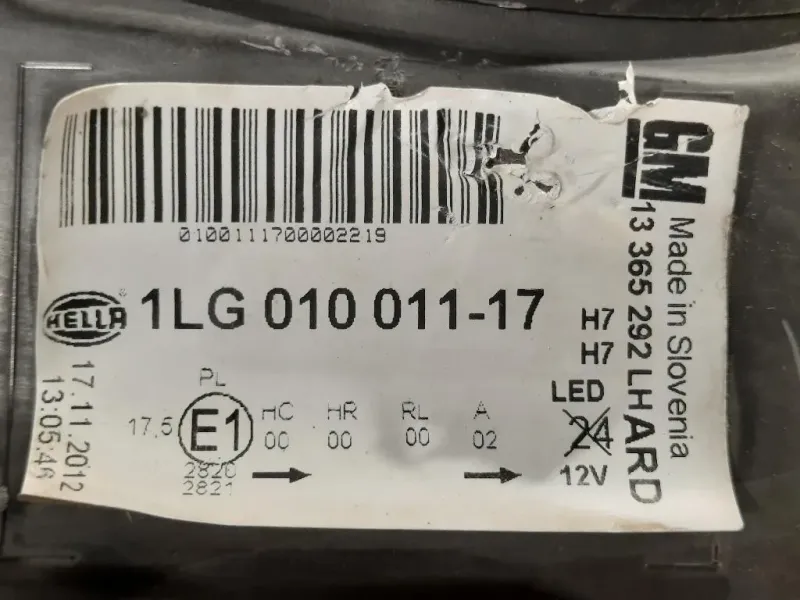 Proiettore ANT SX 1LG010011-17 Opel Astra J 2012