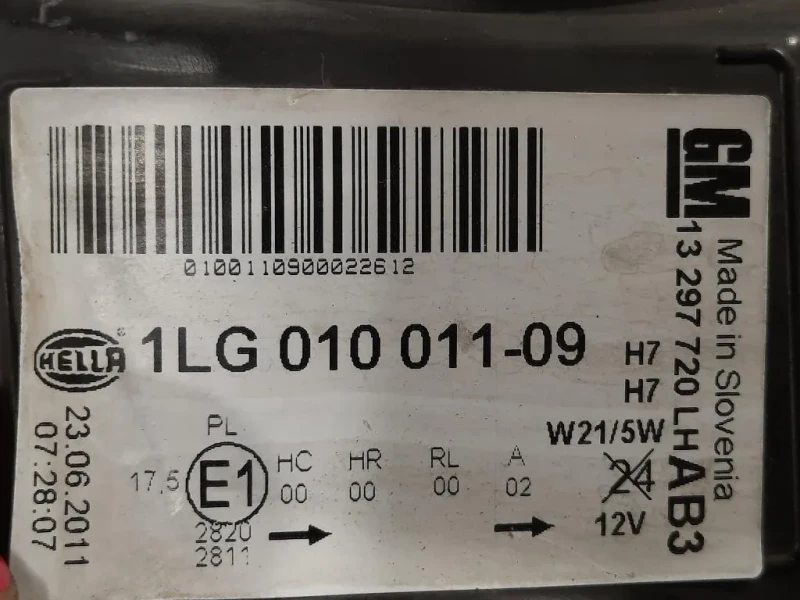 Proiettore ANT SX 1LG010011-09 Opel Astra J 2012