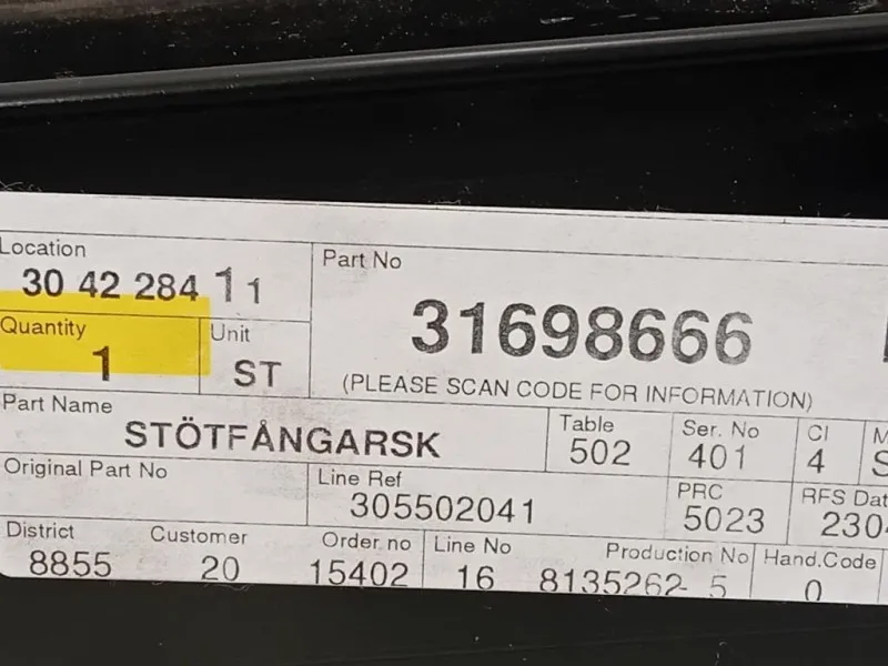 Traversa Paraurti POST 31698666 Volvo S90 II 2016