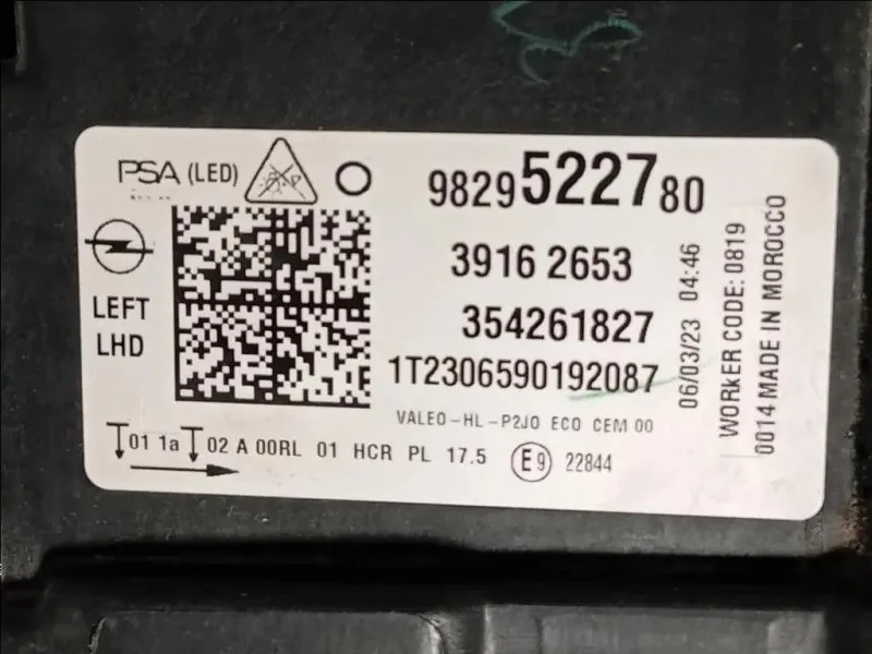 Proiettore ANT SX 9829522780 STAFFA ROTTA Opel Corsa F 2019