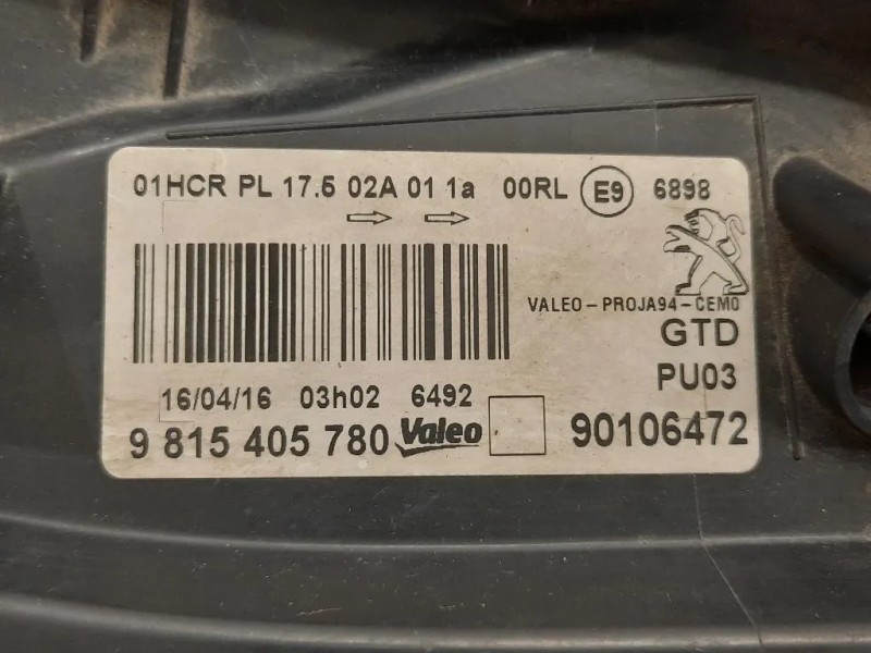 Proiettore ANT SX 90106472 Peugeot 2008 I 2016