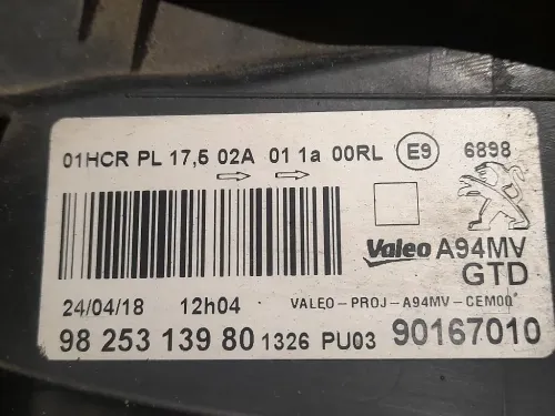 Proiettore ANT SX 9825313980 Peugeot 2008 I 2016