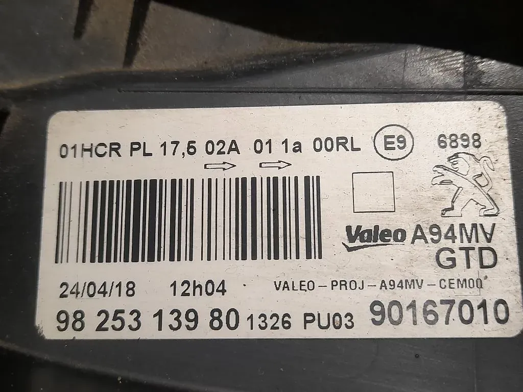 Proiettore ANT SX 9825313980 Peugeot 2008 I 2016