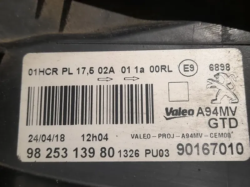 Proiettore ANT SX 9825313980 Peugeot 2008 I 2016