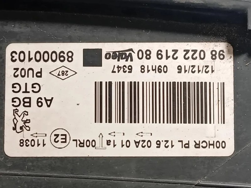 Proiettore ANT SX 9802221980 Peugeot 208 I 2012