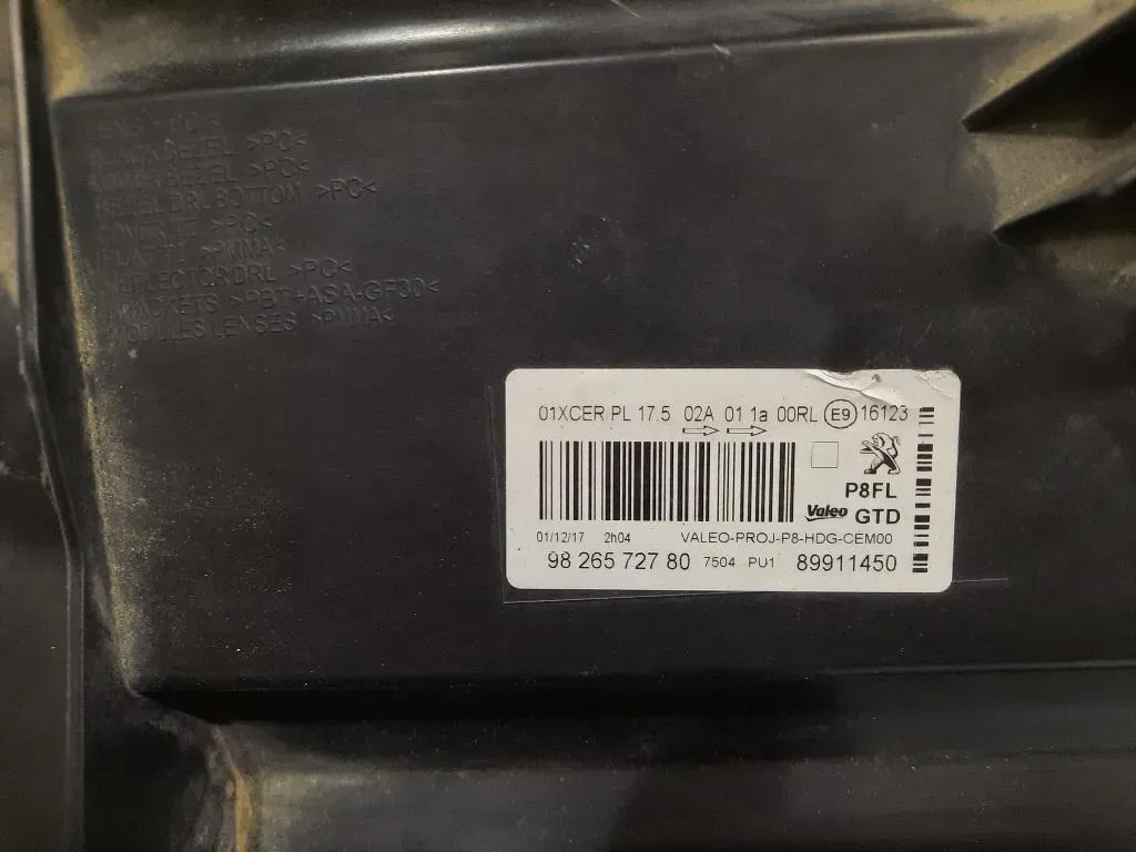 Proiettore ANT SX 9826572780 Peugeot 3008 II 2016