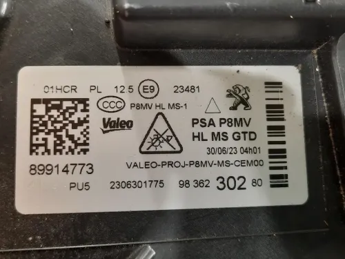 Proiettore ANT SX 98 362 302 8089914773 Peugeot 3008 II 2016