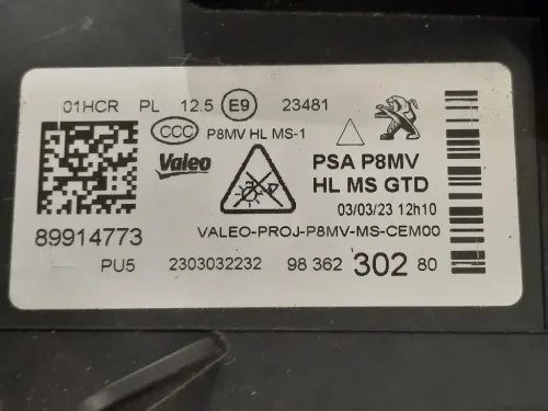 Proiettore ANT SX 98 362 302 80 Peugeot 3008 II 2016