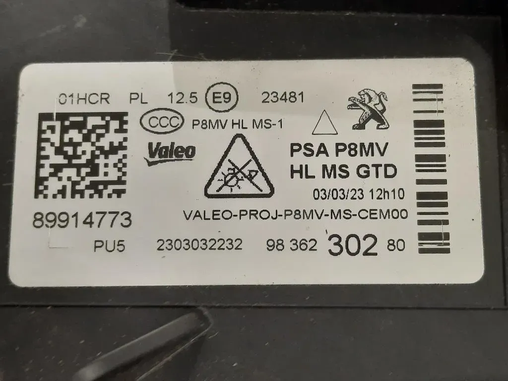 Proiettore ANT SX 98 362 302 80 Peugeot 3008 II 2016