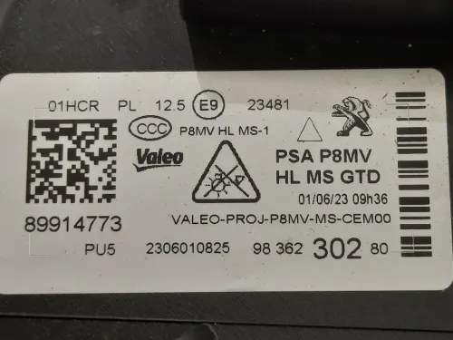 Proiettore ANT SX 98 362 302 80 Peugeot 3008 II 2016