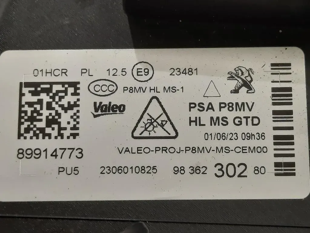 Proiettore ANT SX 98 362 302 80 Peugeot 3008 II 2016