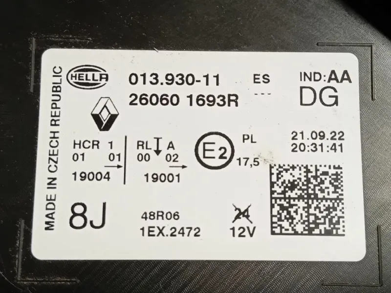 Proiettore ANT SX 260601693R DANNEGGIATO Renault Captur I 2017