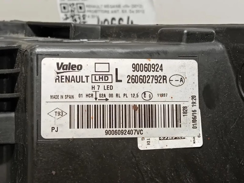 Proiettore ANT SX 260602792R Renault Mégane III 2012