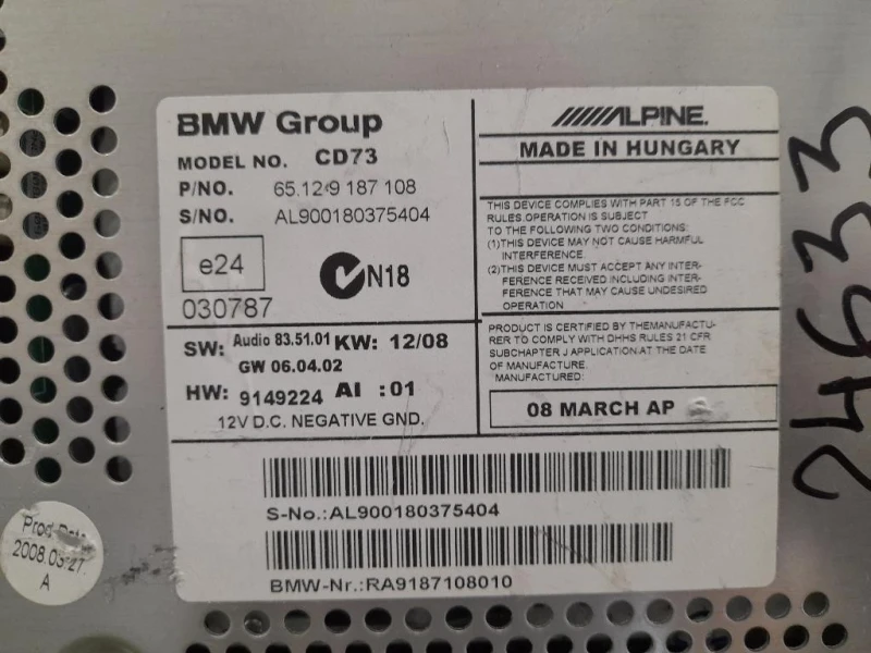 Unità Autoradio 65129187108 Bmw Serie 1 E81 Berlina 2005