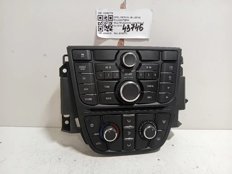 Pulsantiera Multifunzione Centrale 13362776 Opel Meriva B 2014