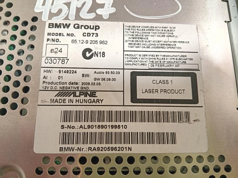 Unità Autoradio 65129205962 Bmw Serie 3 E92 Coupe 2007