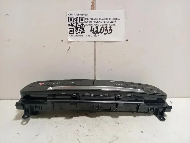 Pulsantiera Unità Autoradio A2059055201 Mercedes Classe C W205 2014