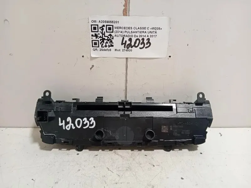 Pulsantiera Unità Autoradio A2059055201 Mercedes Classe C W205 2014