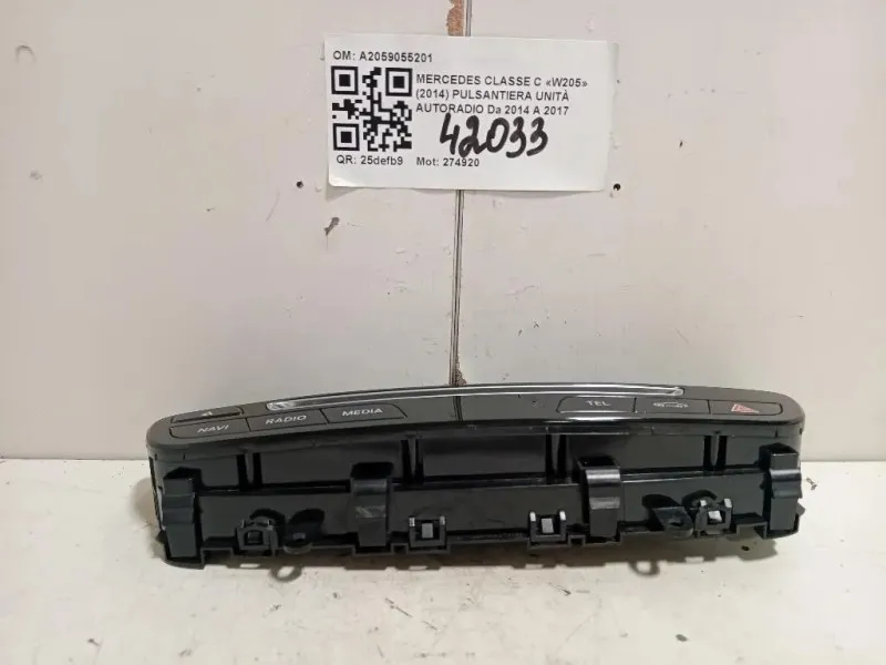 Pulsantiera Unità Autoradio A2059055201 Mercedes Classe C W205 2014