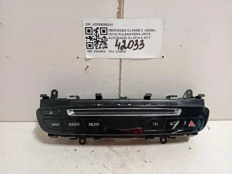 Pulsantiera Unità Autoradio A2059055201 Mercedes Classe C W205 2014