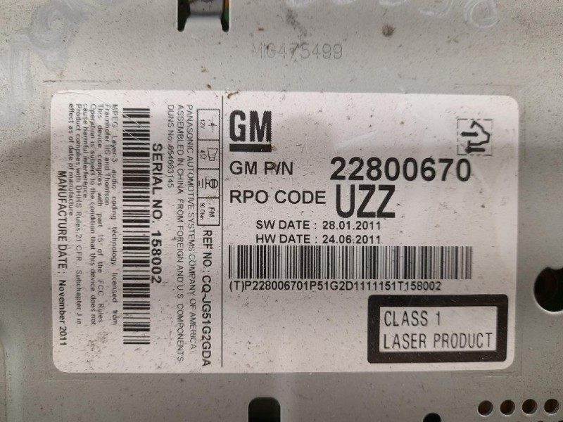 Pulsantiera Unità Autoradio 20875735 Opel Zafira C 2012
