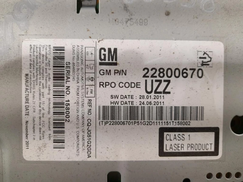 Unità Autoradio 22800670 Chevrolet Orlando 2011