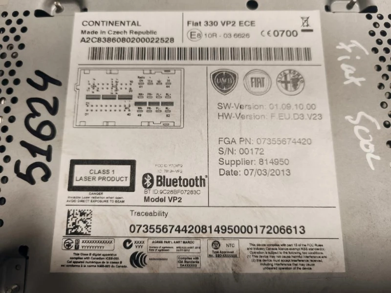 Unità Autoradio 07355674420 Fiat 500L 2013