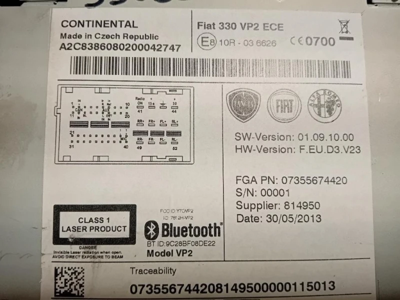Unità Autoradio 07355674420 Fiat 500L 2013