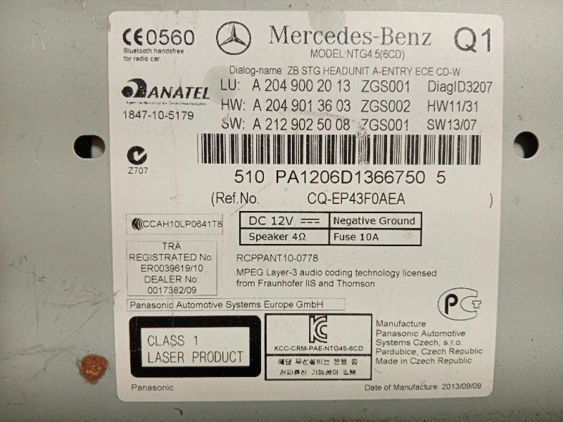 Unità Autoradio A2049002013 Mercedes Classe C W204 2011
