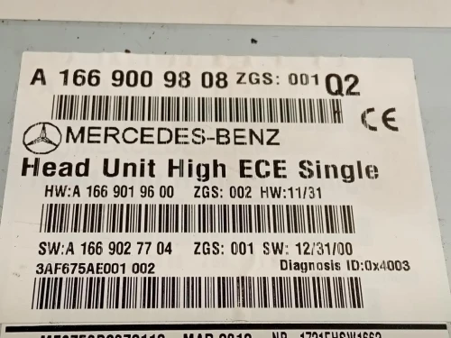 Unità Autoradio A166 900 98 08 NO CODICE SBLOCCO Mercedes Classe ML W166 2012