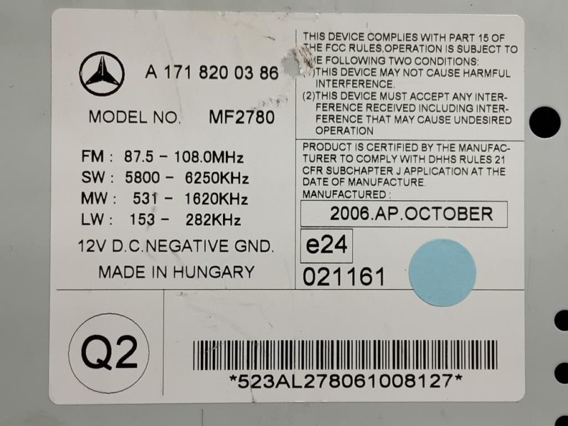 Unità Autoradio A1718200386 Mercedes Classe SLK R171 2004