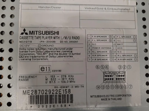 Unità Autoradio MZ312719 Mitsubishi Pajero III 2000