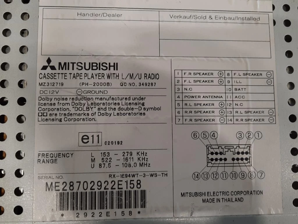 Unità Autoradio MZ312719 Mitsubishi Pajero III 2000