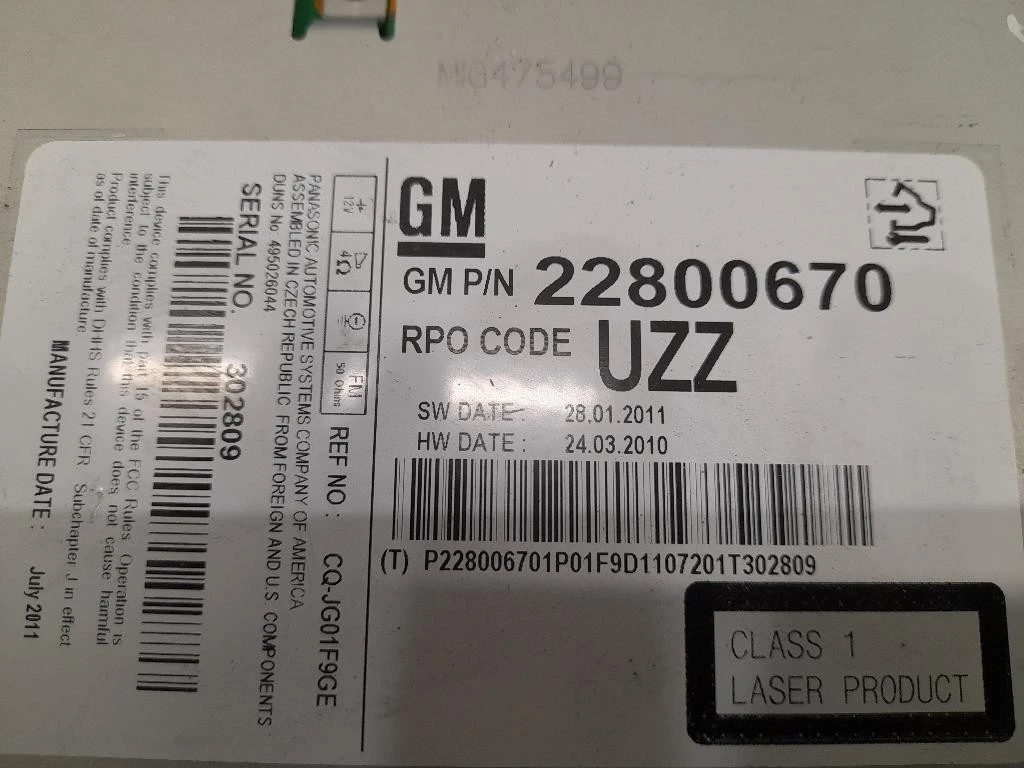 Unità Autoradio 22800670 Opel Astra J 2010