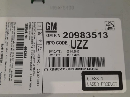 Unità Autoradio M1G475497 Opel Insignia A 2009