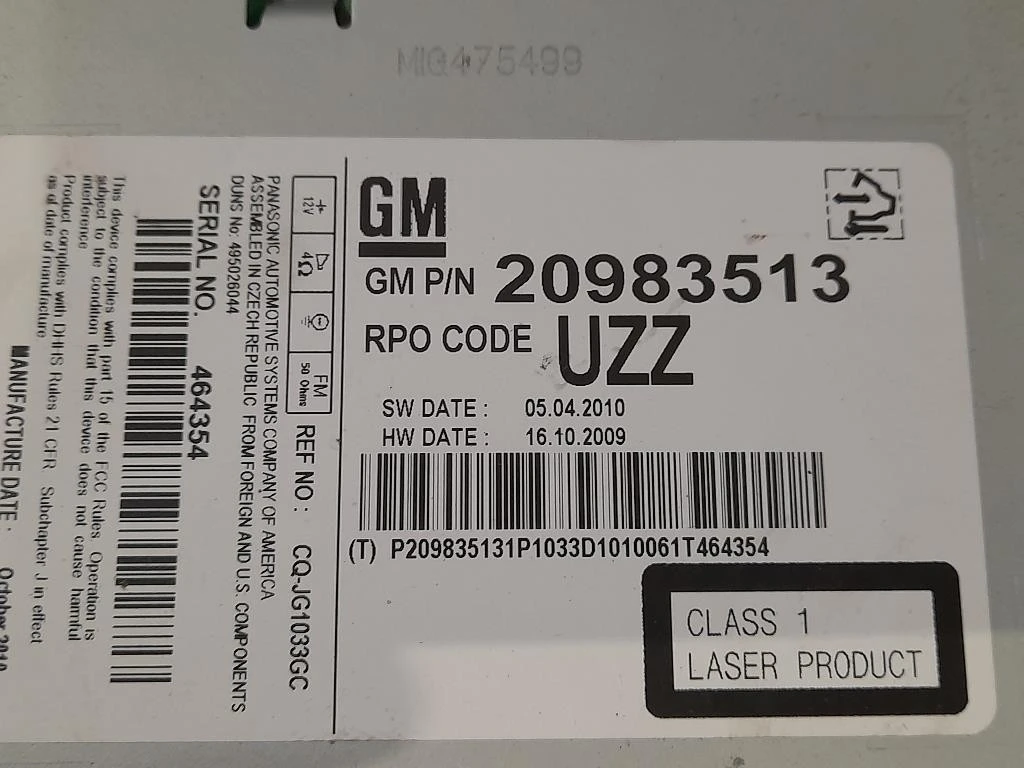 Unità Autoradio M1G475497 Opel Insignia A 2009