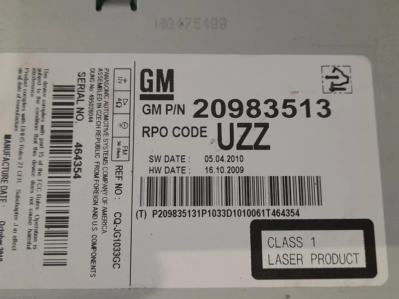 Unità Autoradio M1G475497 Opel Insignia A 2009