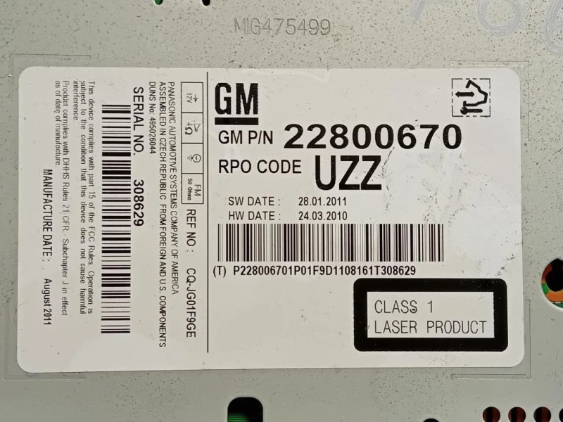 Unità Autoradio 22800670 Opel Meriva B 2014