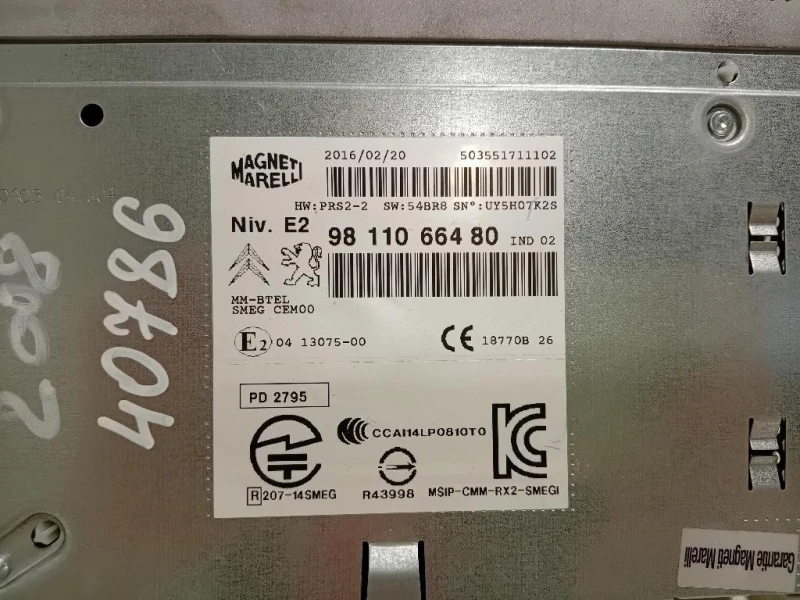 Unità Autoradio 9811066480 Peugeot 2008 I 2016