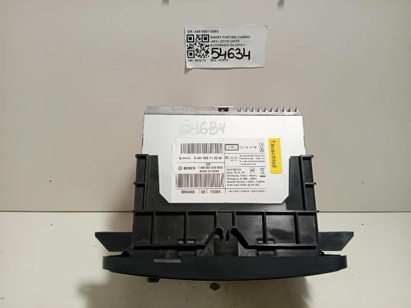 Unità Autoradio A451906118080 Smart Fortwo Cabrio 451 2010