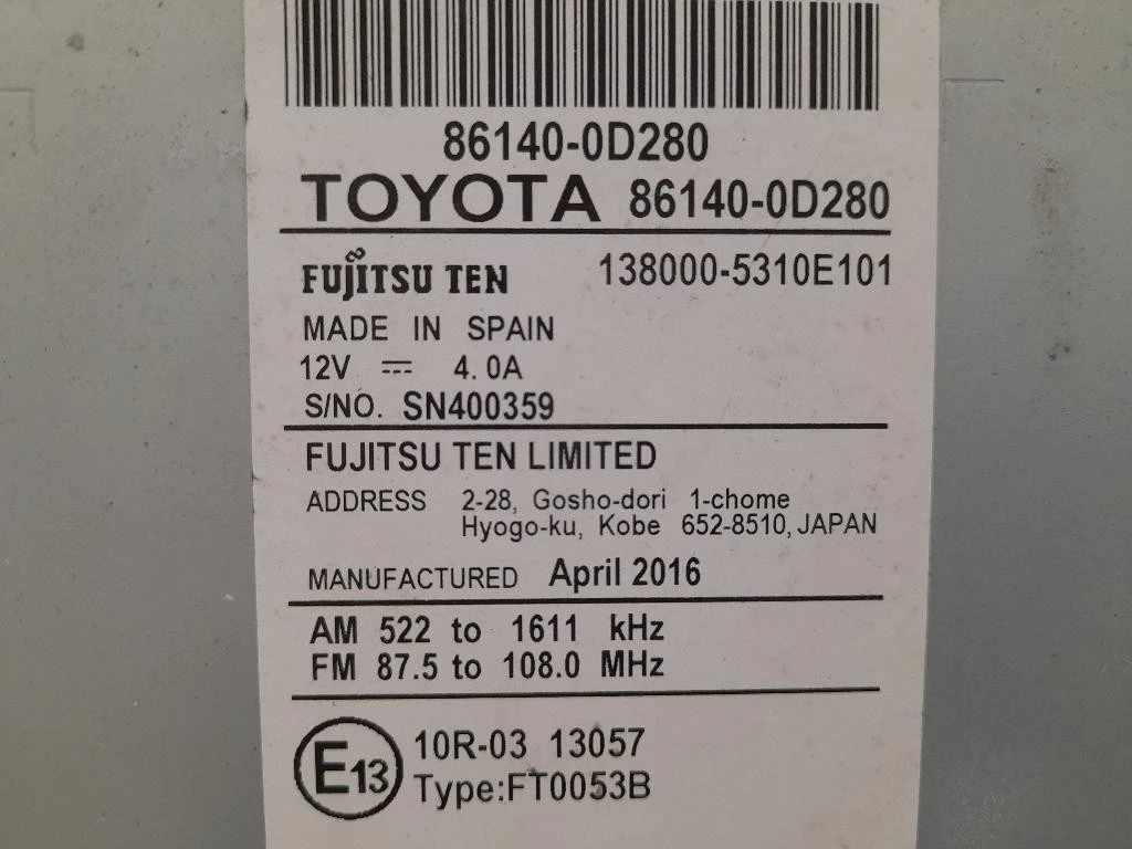 Unità Autoradio 861400D280 Toyota Yaris IV 2014