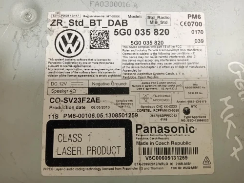 Unità Autoradio 5G0035820 Volkswagen GOLF VII 2013